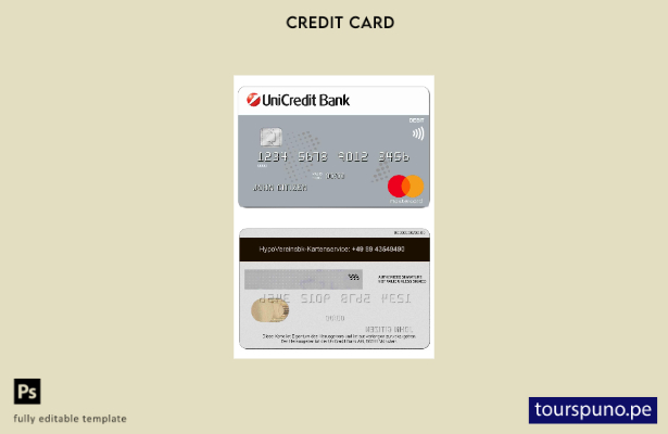 listo para imprimir Plantilla de tarjeta de crédito MasterCard de UniCredit Bank